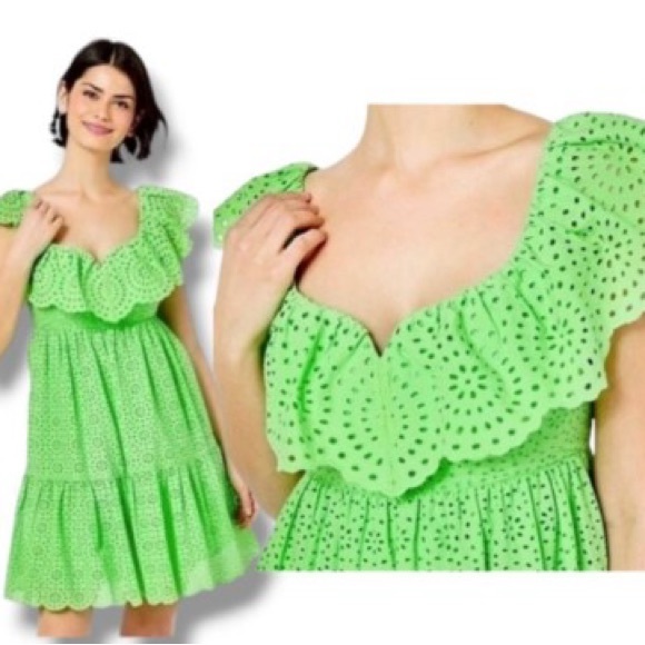 Lilly Pulitzer Asteria Cabana Green Daisy Dreams Eyelet Swing Dress (120) - Picture 3 of 7